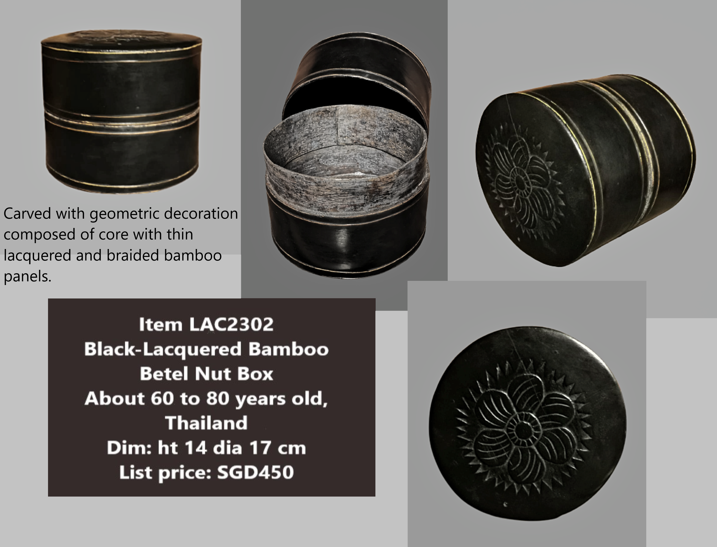 Black-Lacquered Bamboo Betel Nut Box - LAC 2302